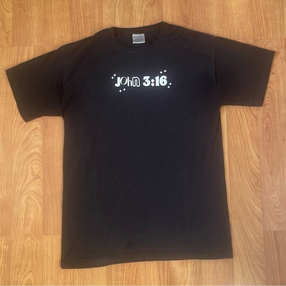 John 3:16 🕊️ God Loved Us So Much 
Black Basic Men’s Medium Tee 100% Cotton - Picture 2 of 5